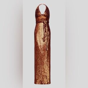Halston Mio Gown in Sequin Bronze Maxi Dress